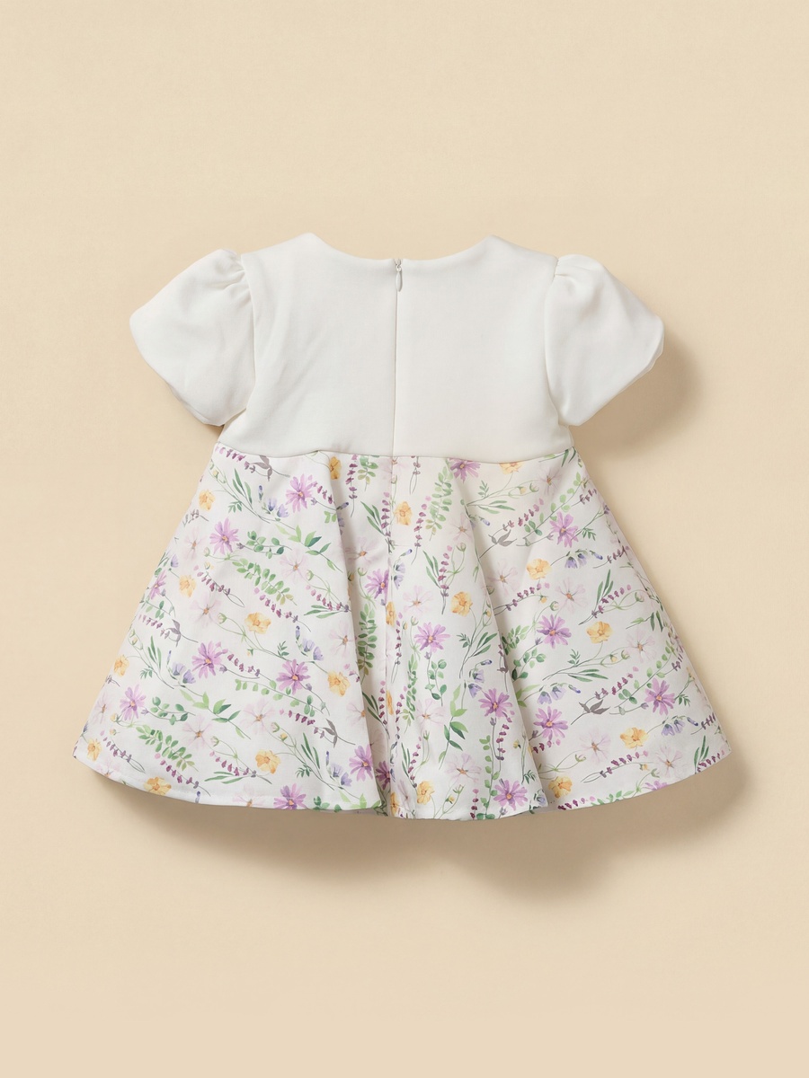 Round Neck Short Sleeves A-Line Dress with Floral Print