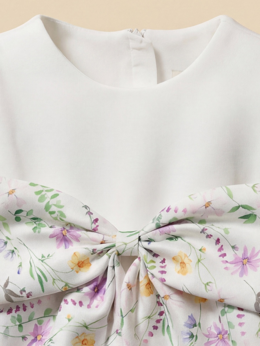 Round Neck Short Sleeves A-Line Dress with Floral Print