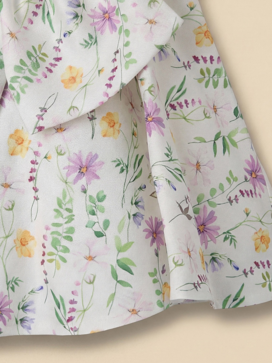Round Neck Short Sleeves A-Line Dress with Floral Print