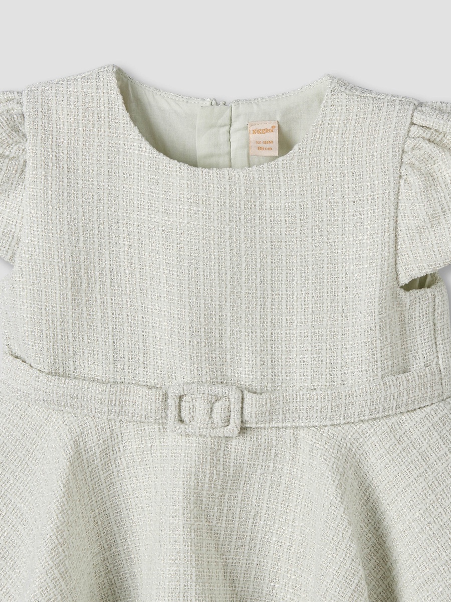 Round Neck Short Sleeves Empire Dress with Belt Detail