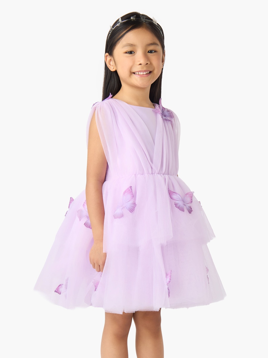 Round Neck Sleeveless Dress with Butterfly Applique
