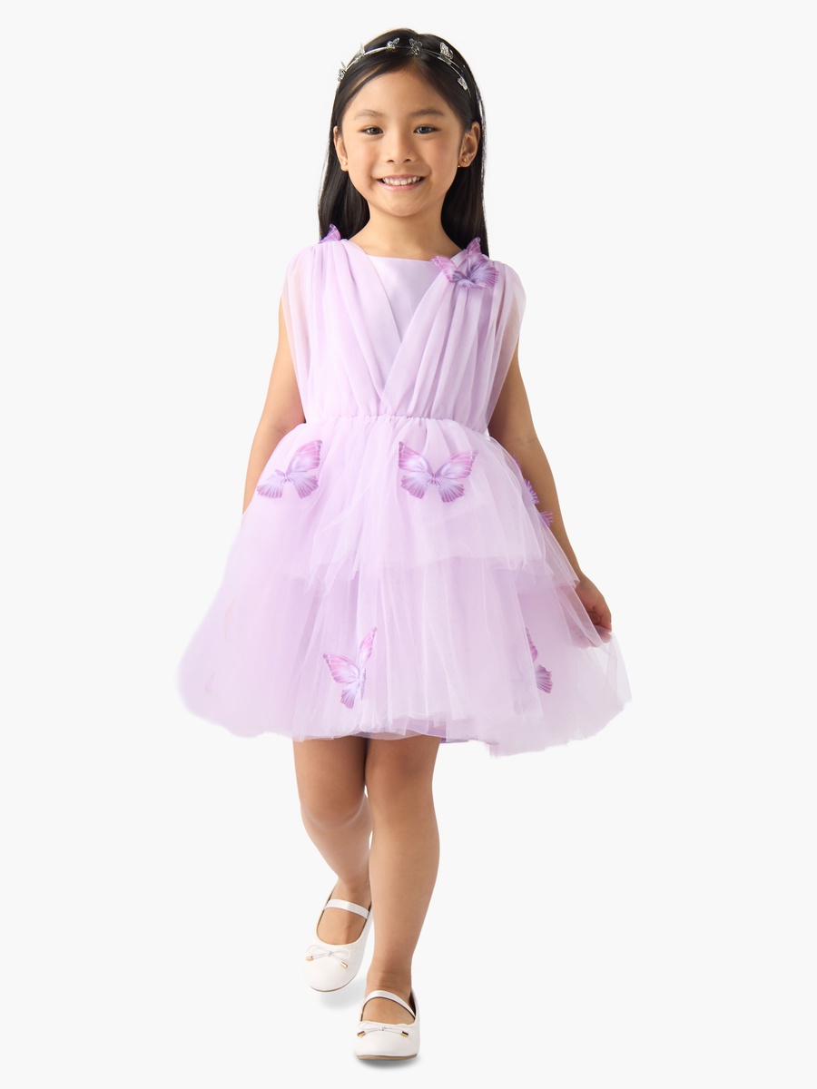 Round Neck Sleeveless Dress with Butterfly Applique