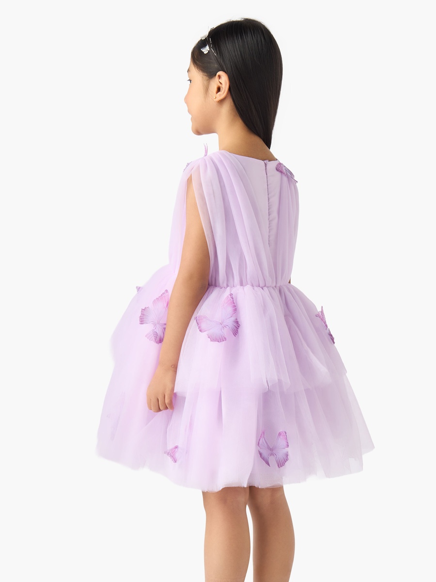 Round Neck Sleeveless Dress with Butterfly Applique