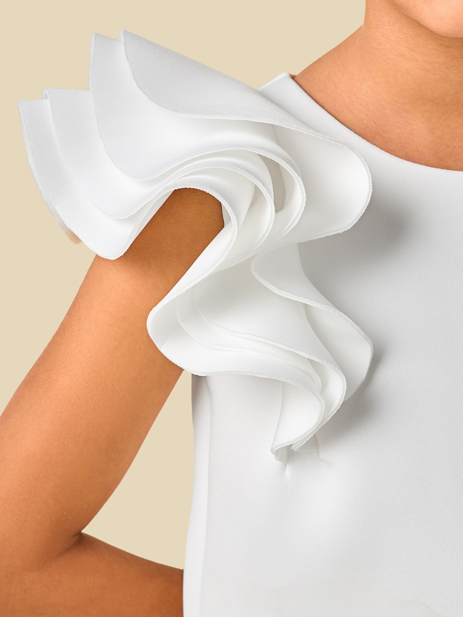 Round Neck Ruffle Sleeves Dress with Embellished Detail