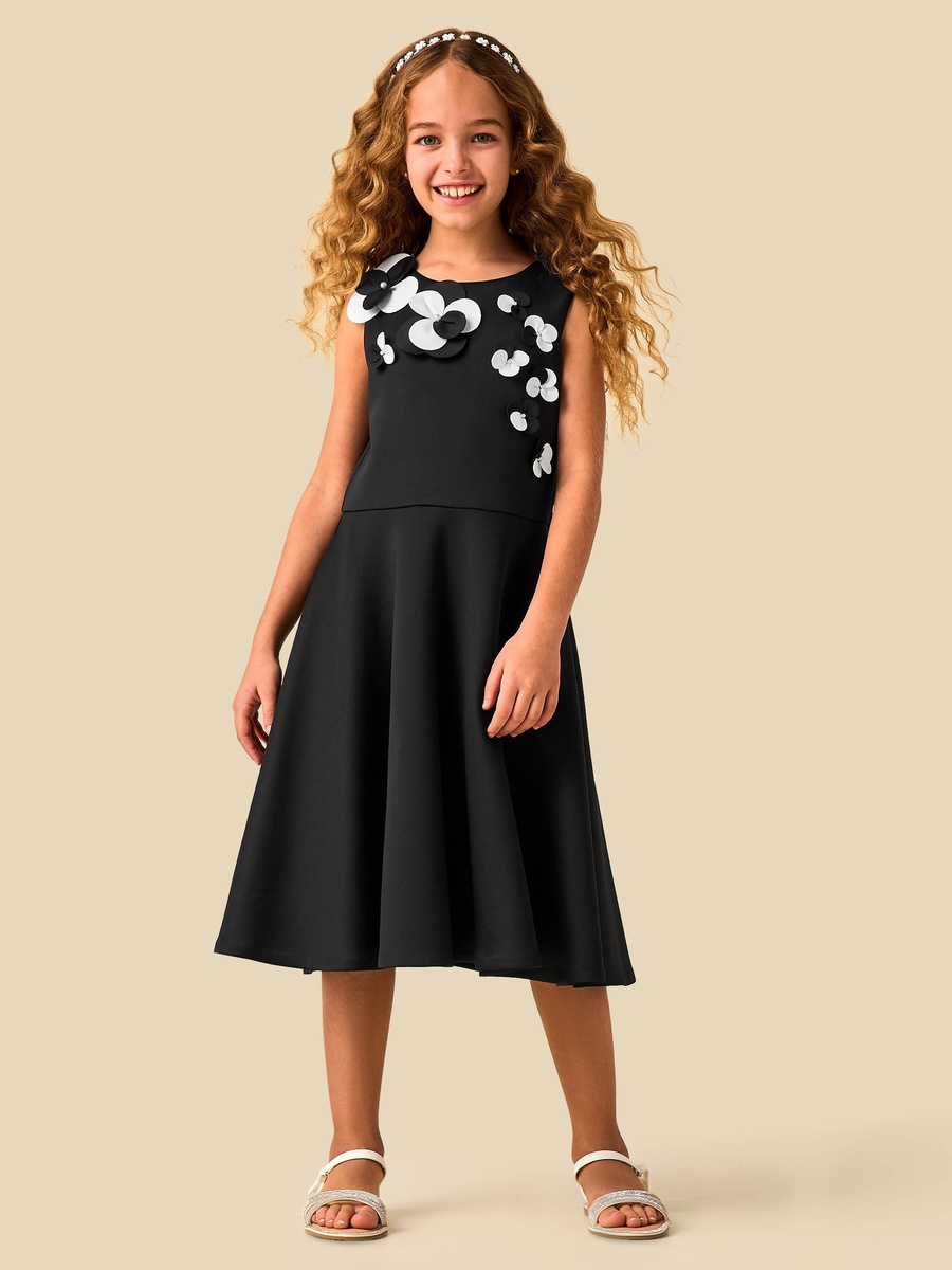 Round Neck Sleeveless Dress with Floral Embellishment