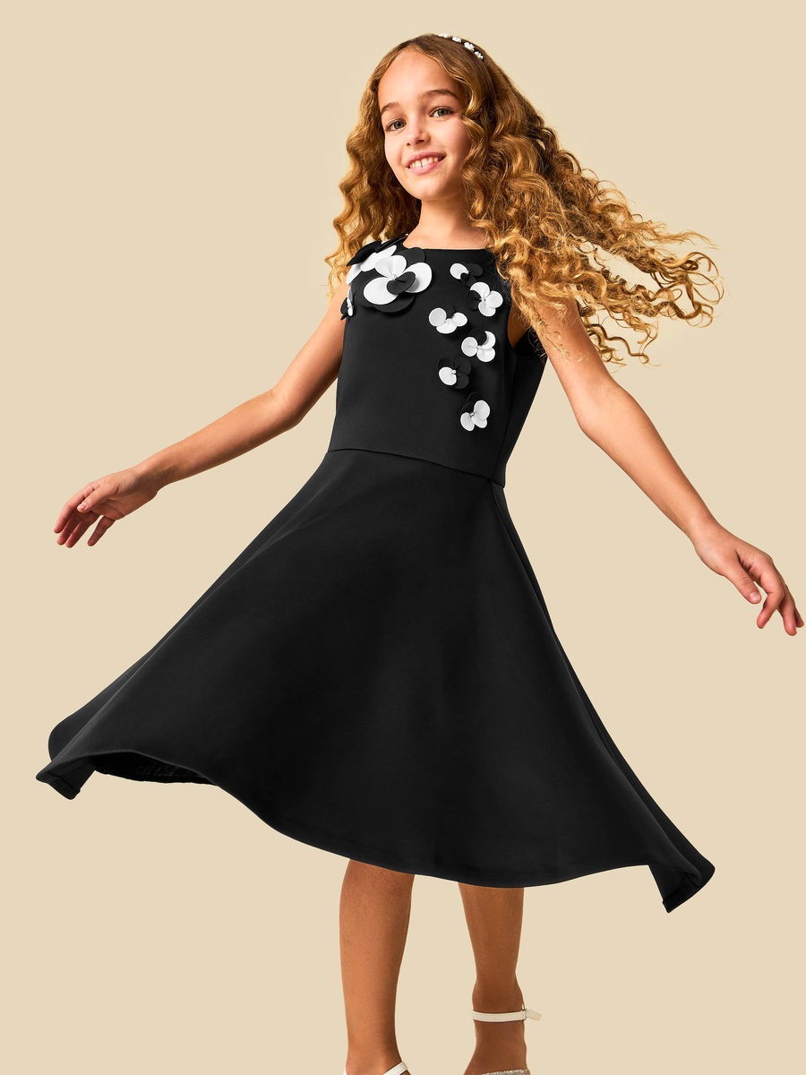 Round Neck Sleeveless Dress with Floral Embellishment