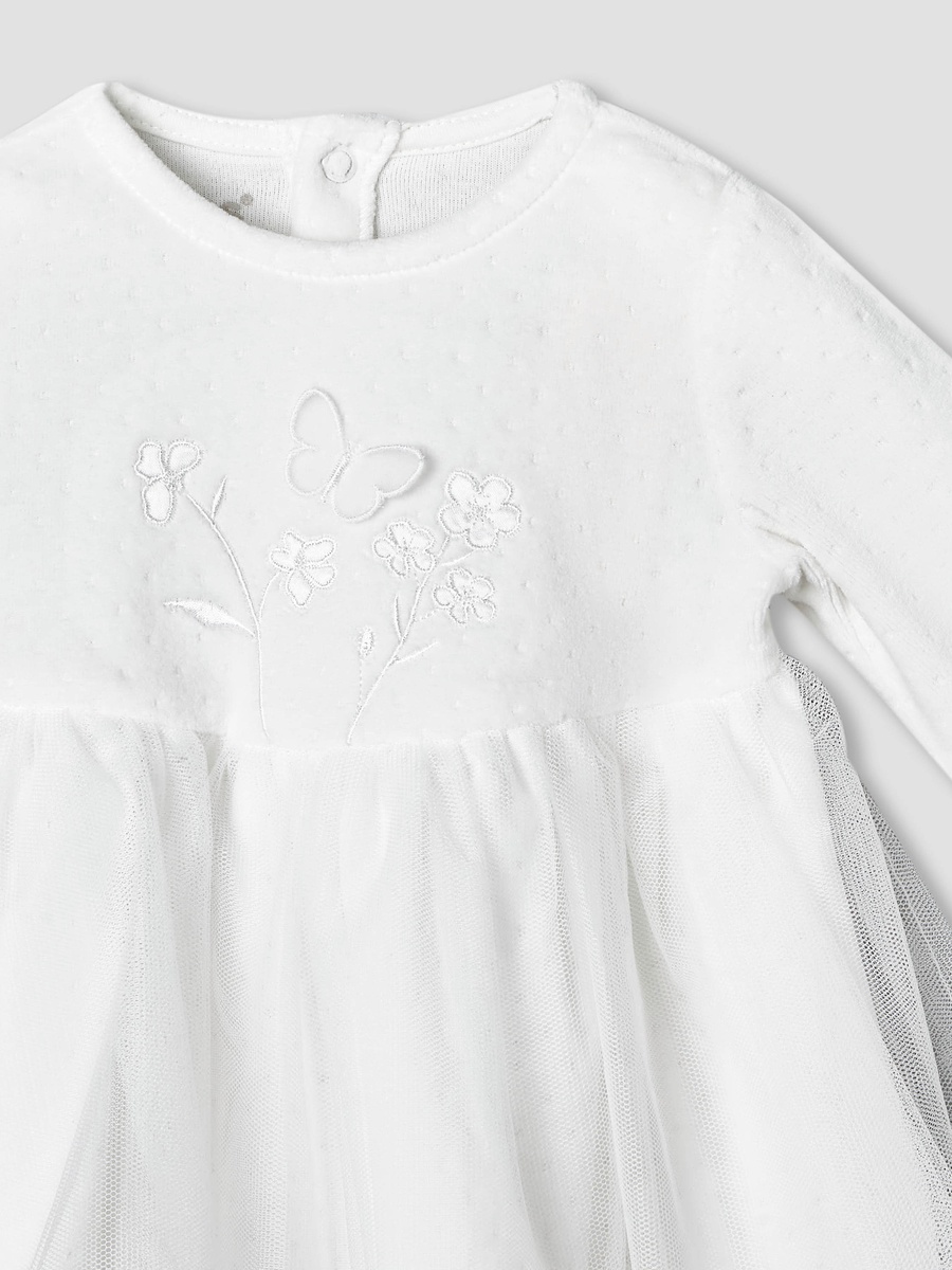 Round Neck Long Sleeves A-Line Dress with Butterfly Applique
