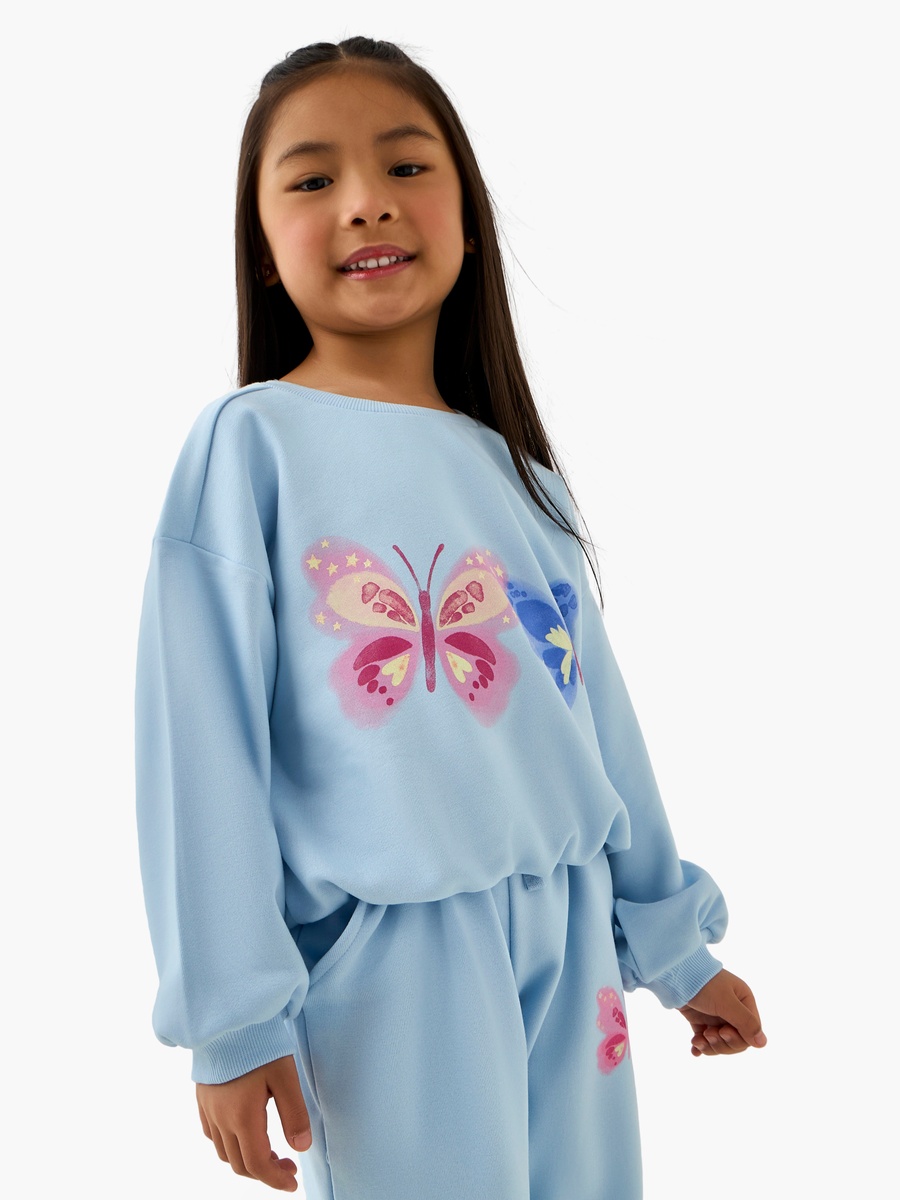 Butterfly Print Sweatshirt with Long Sleeves