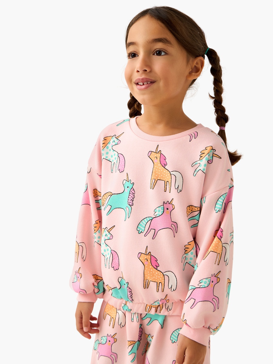 Unicorn Print Sweatshirt with Long Sleeves