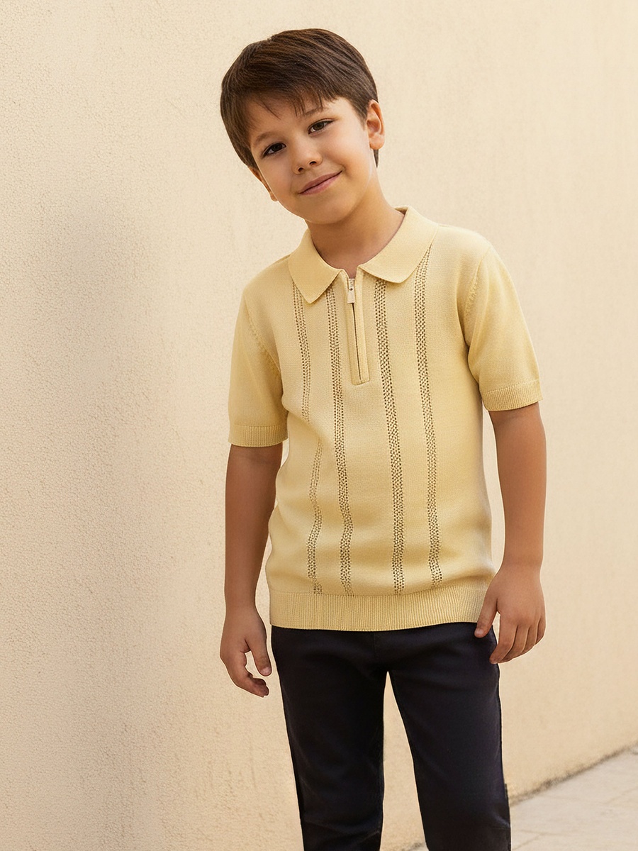 Half Zip Textured Polo Cardigan with Short Sleeves