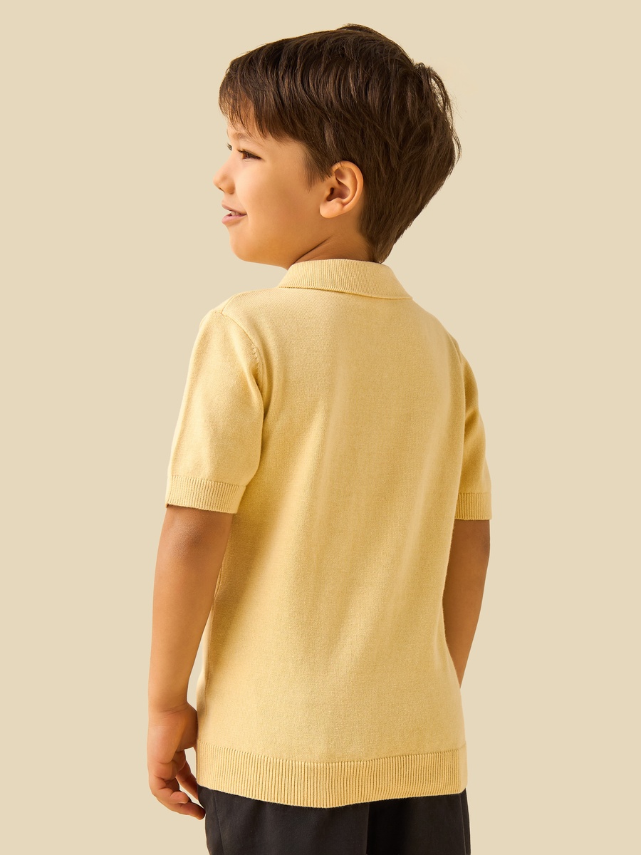 Half Zip Textured Polo Cardigan with Short Sleeves