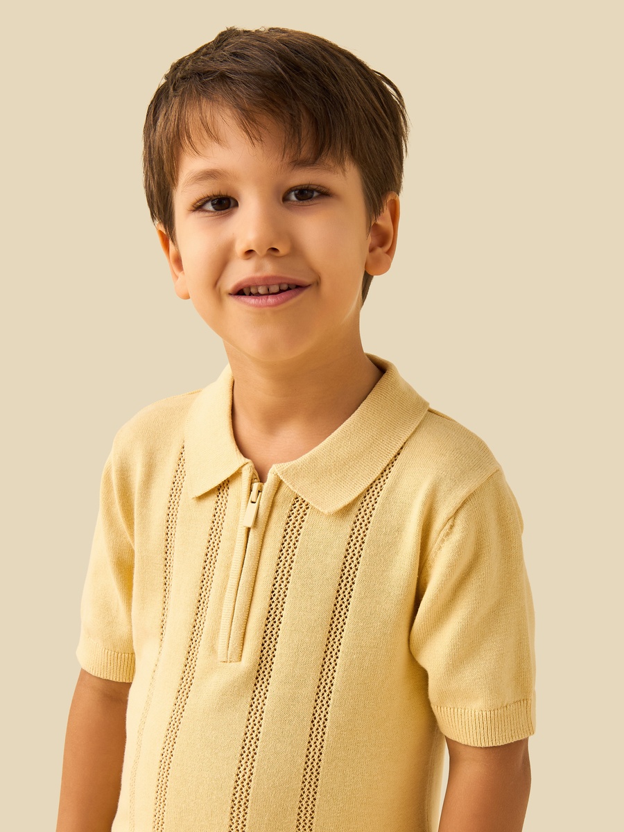 Half Zip Textured Polo Cardigan with Short Sleeves