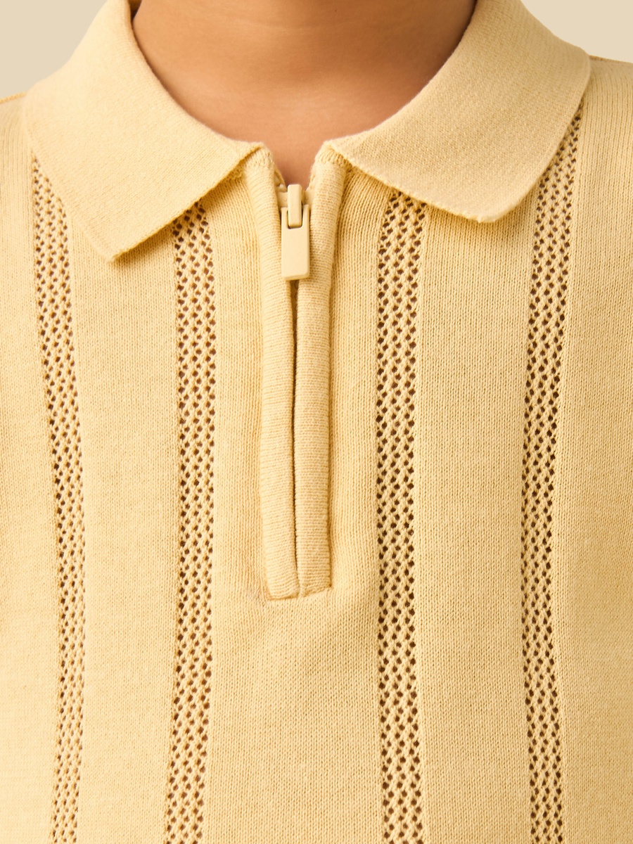 Half Zip Textured Polo Cardigan with Short Sleeves
