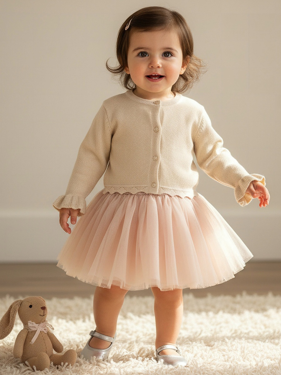 Scalloped Hem Cardigan with Long Sleeves