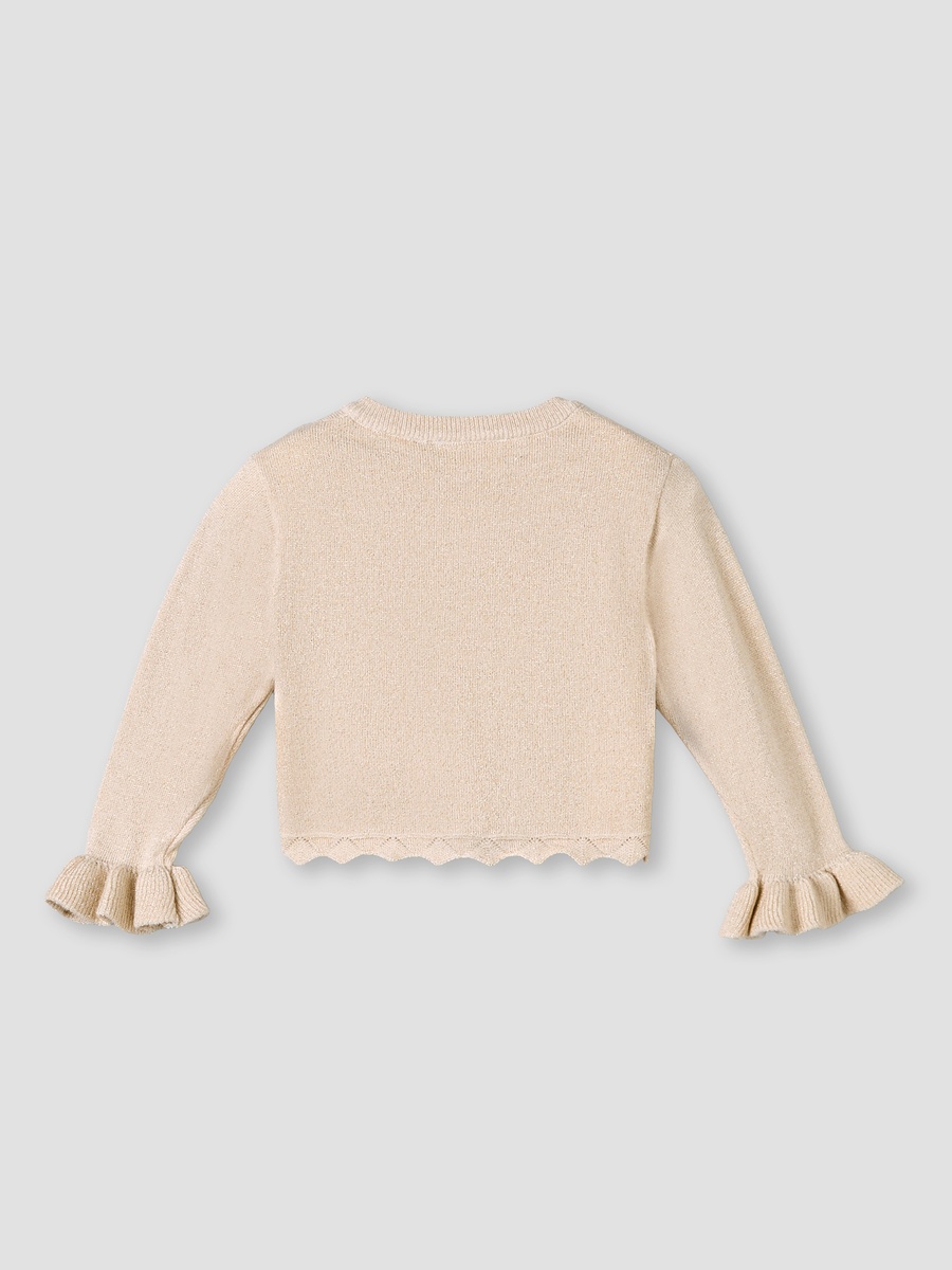 Scalloped Hem Cardigan with Long Sleeves