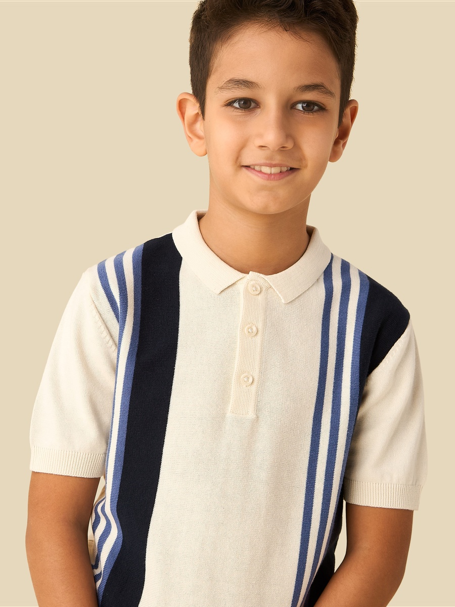 Striped Polo T-Shirt with Short Sleeves