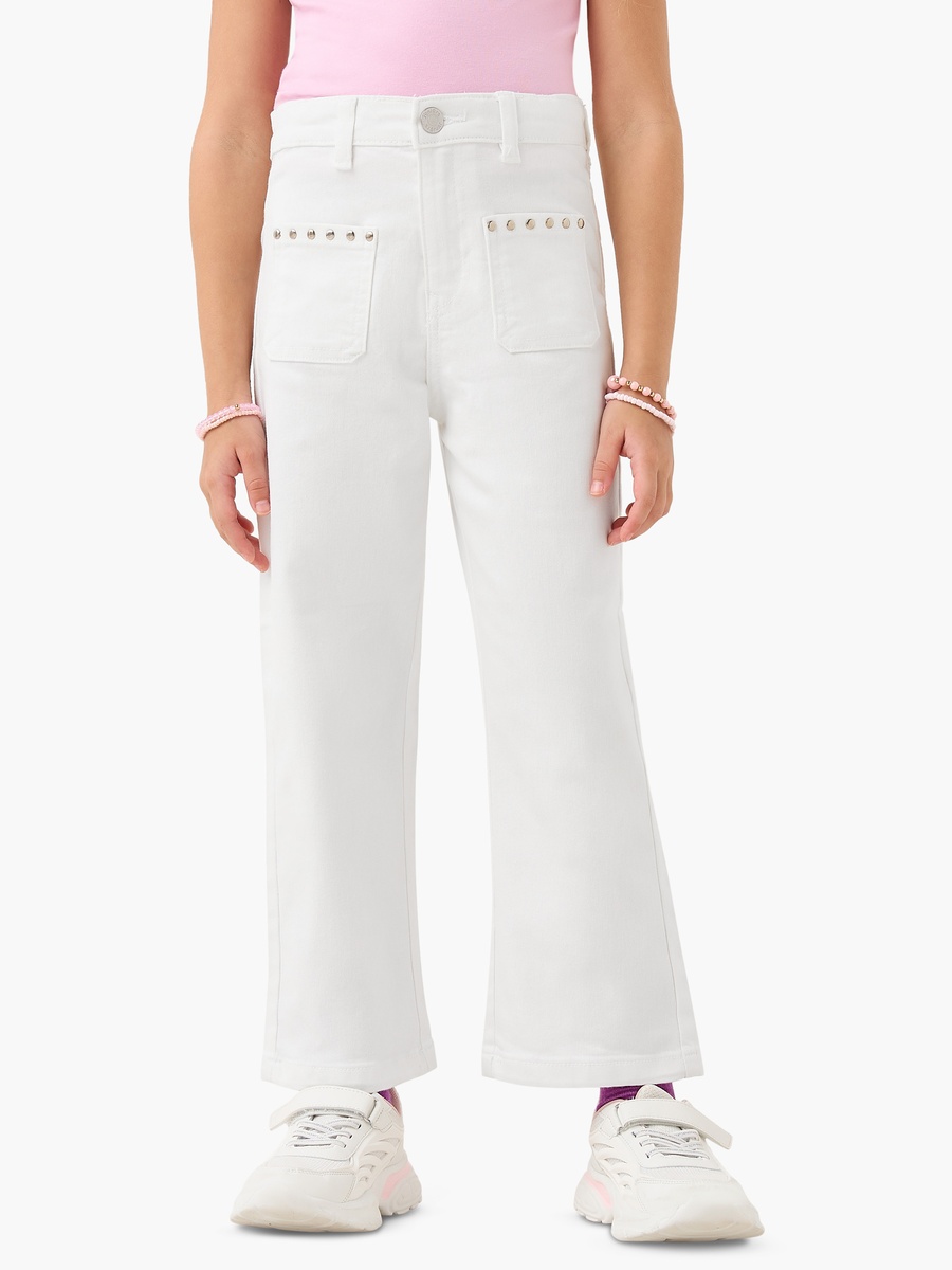 Cotton Jeans with Pockets and Buttoned Waist