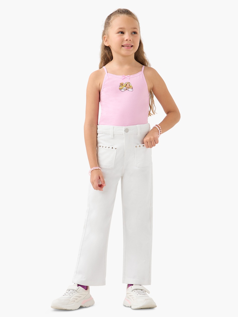 Cotton Jeans with Pockets and Buttoned Waist