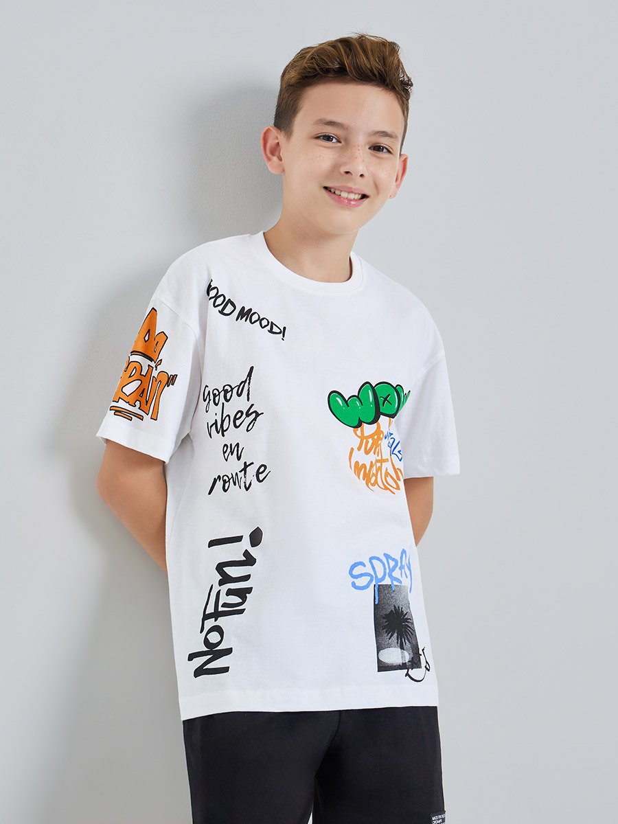 Teen Boys Graffiti Print Oversized Cotton T-Shirt