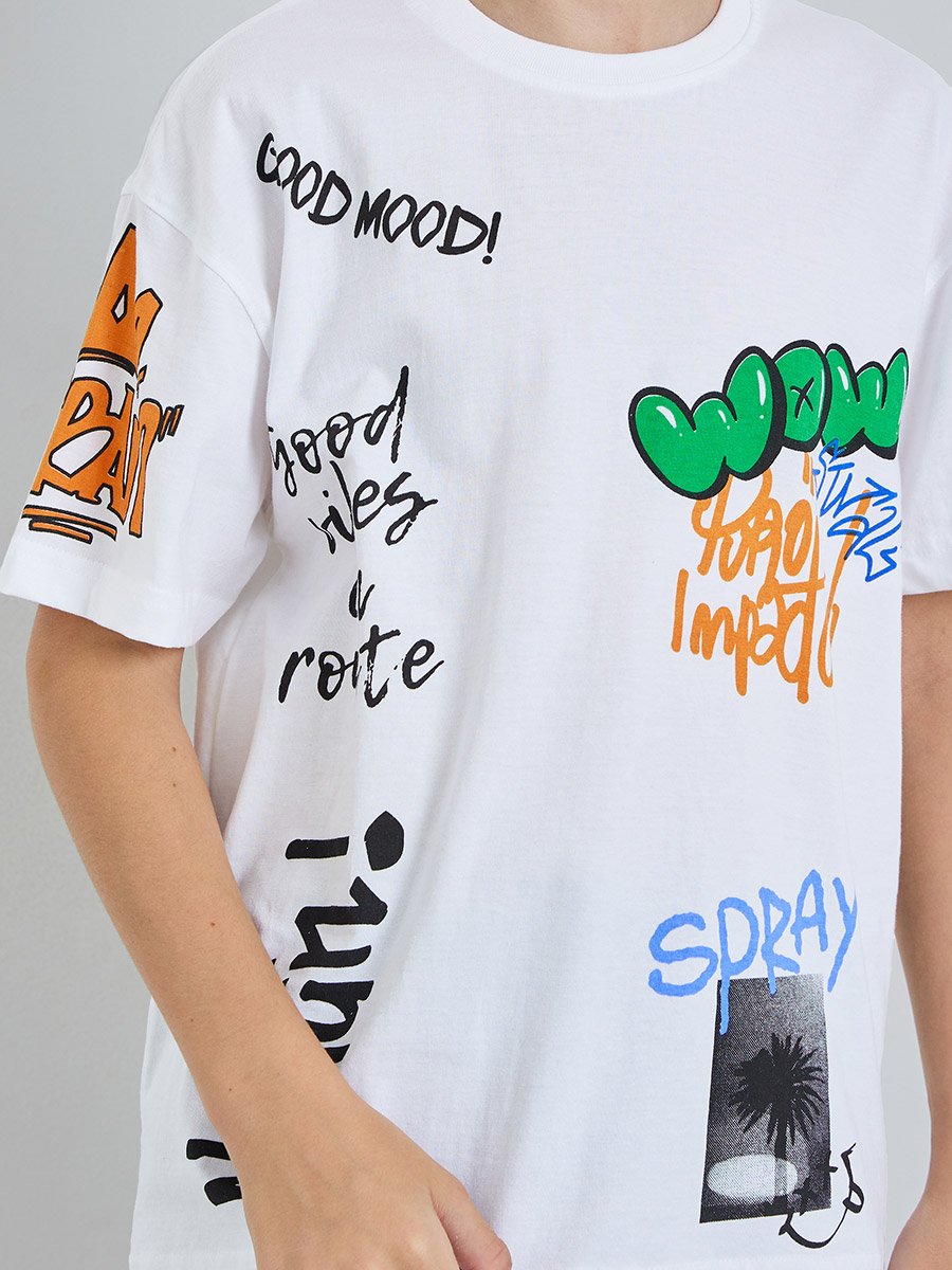 Teen Boys Graffiti Print Oversized Cotton T-Shirt