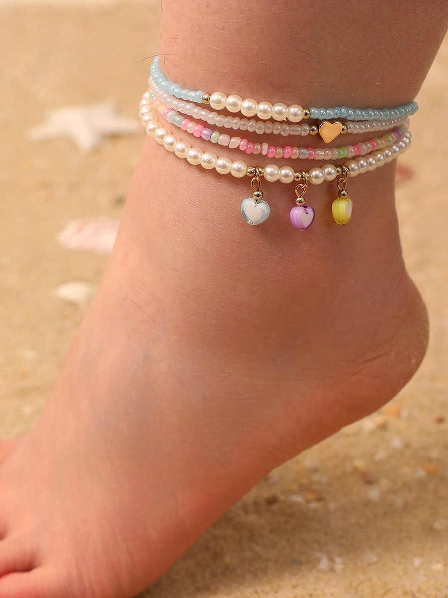 Set of 4 - Girls Pearl Beaded Anklet
