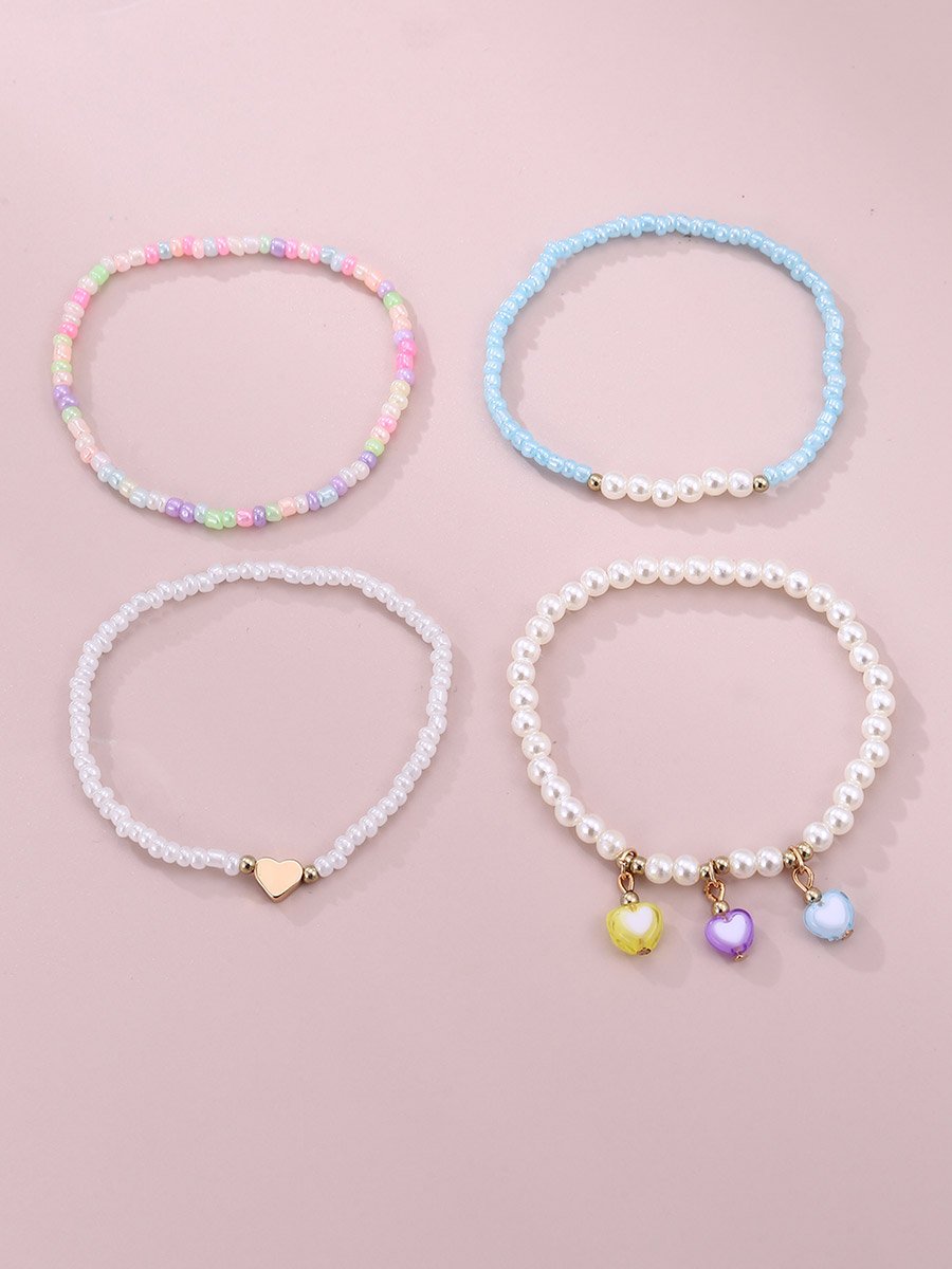 Set of 4 - Girls Pearl Beaded Anklet