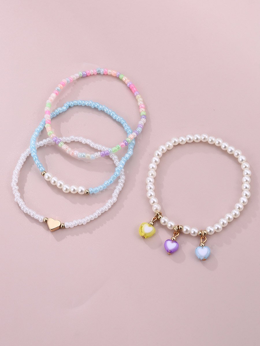 Set of 4 - Girls Pearl Beaded Anklet