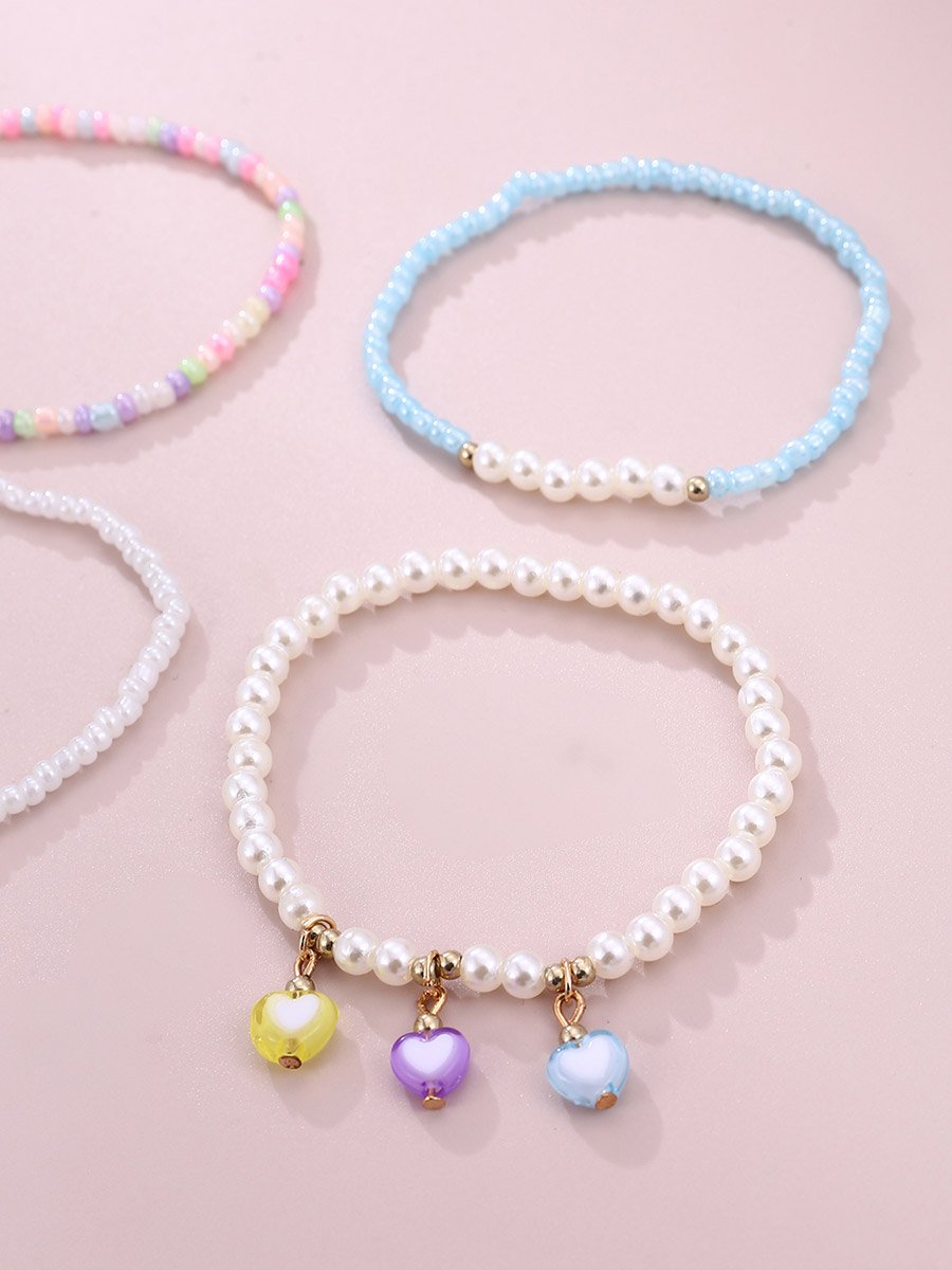 Set of 4 - Girls Pearl Beaded Anklet