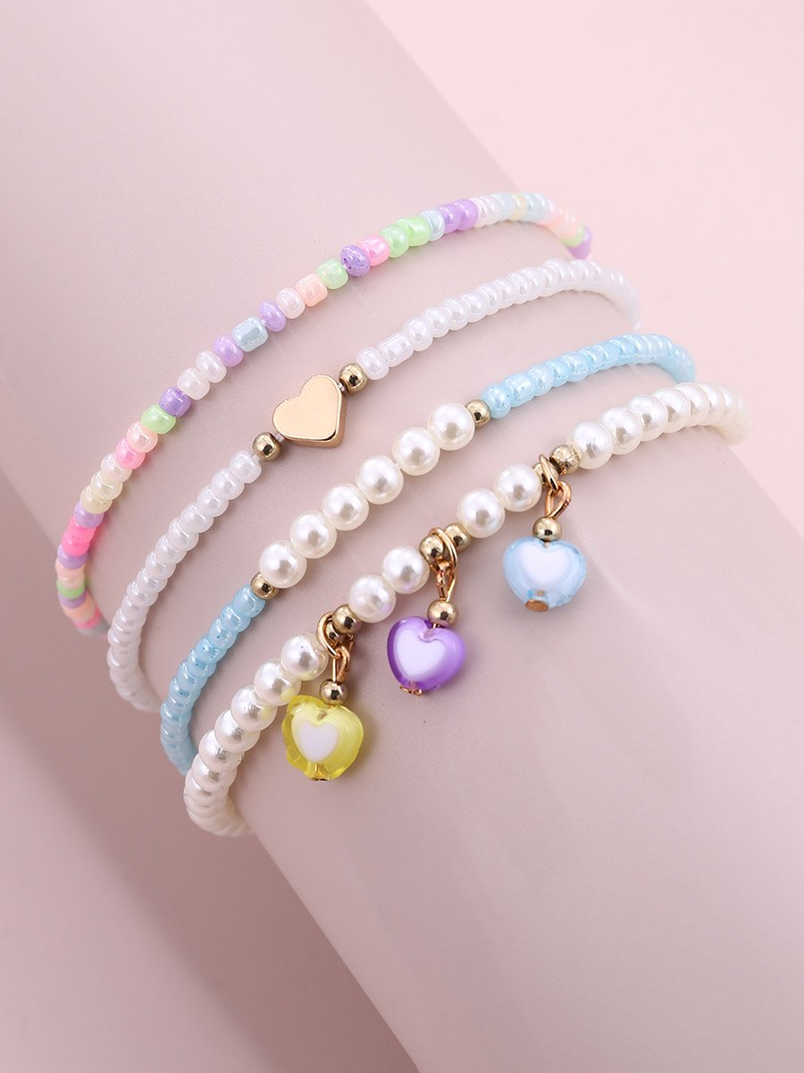 Set of 4 - Girls Pearl Beaded Anklet