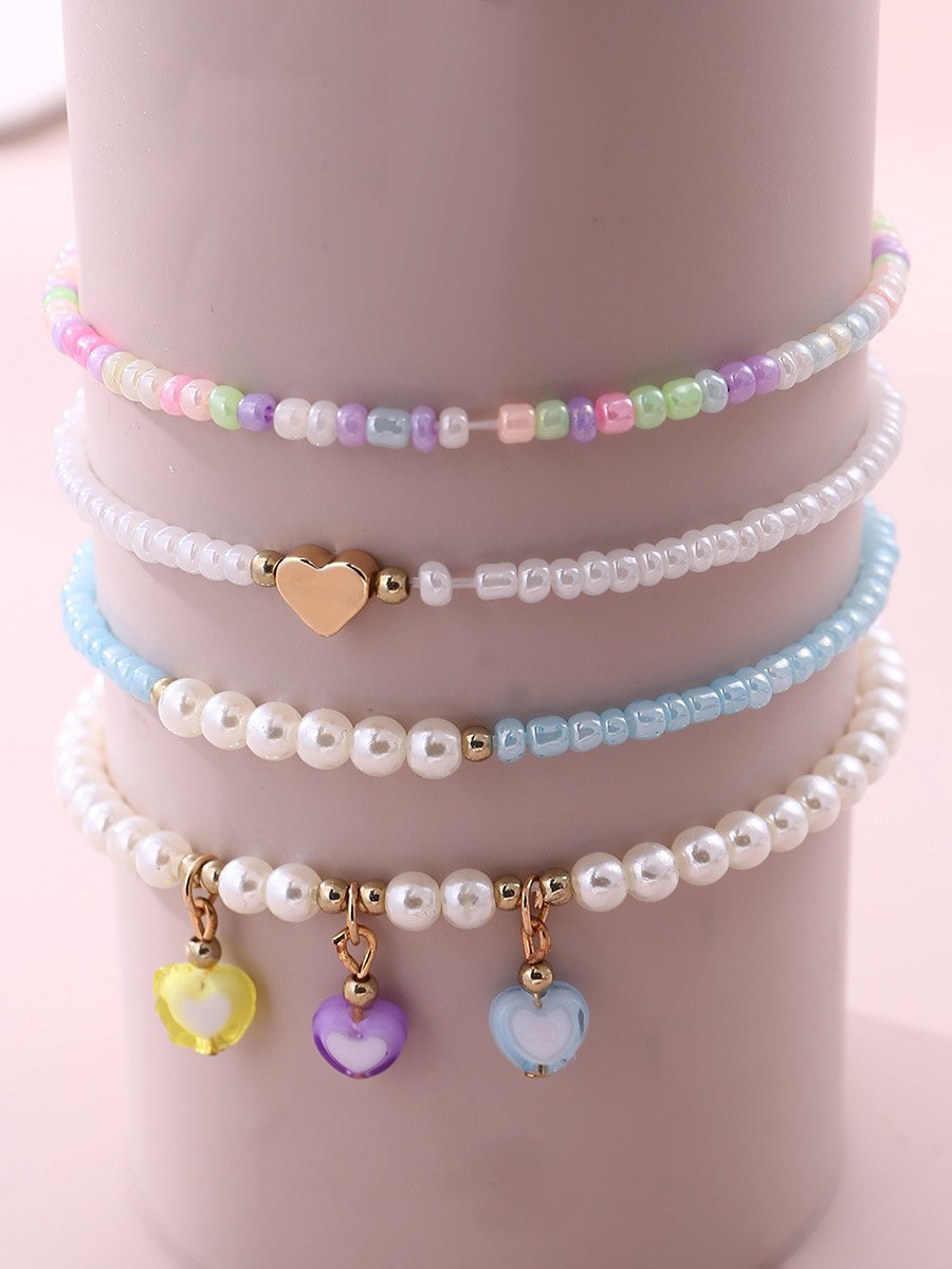 Set of 4 - Girls Pearl Beaded Anklet