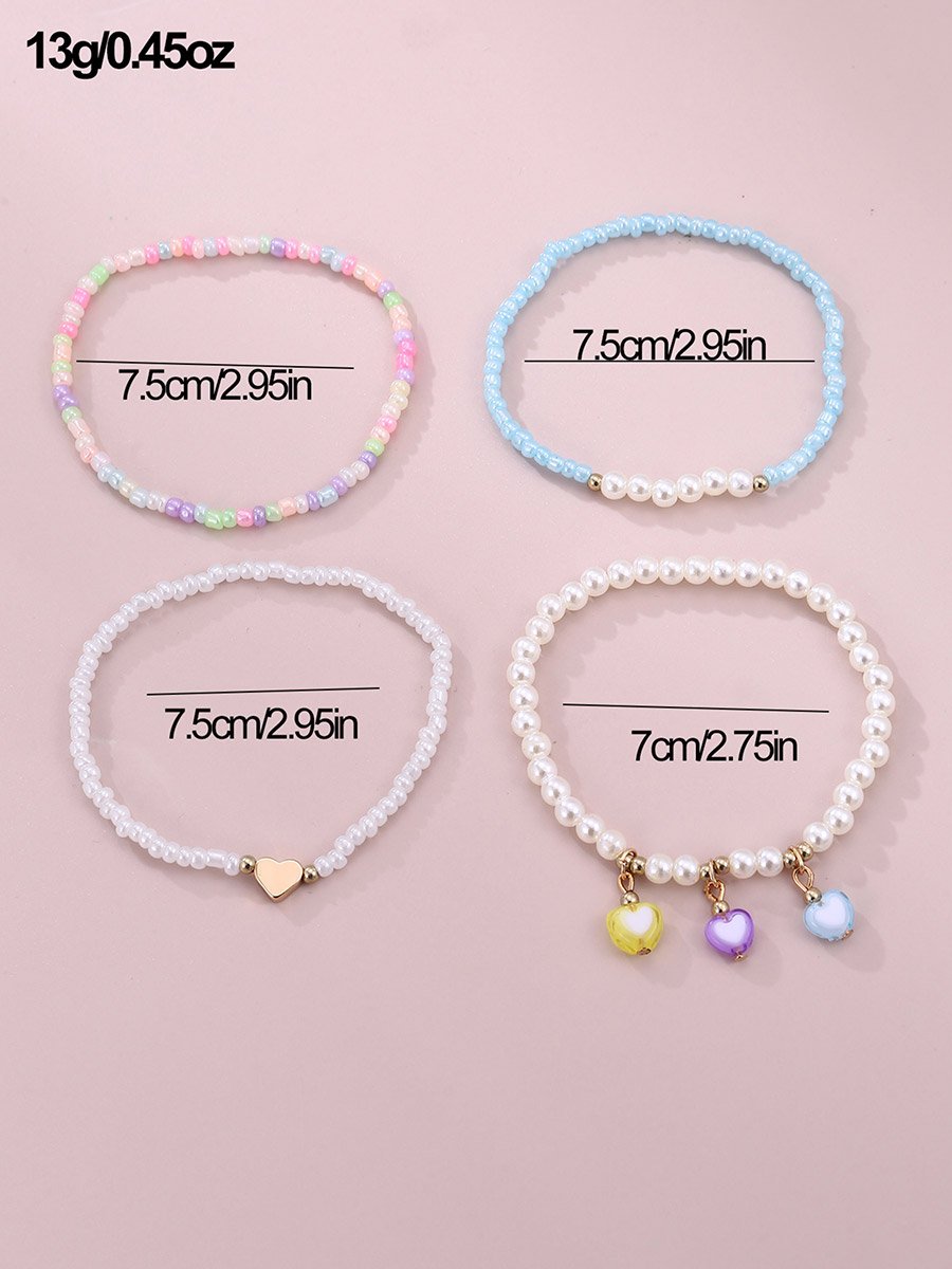 Set of 4 - Girls Pearl Beaded Anklet