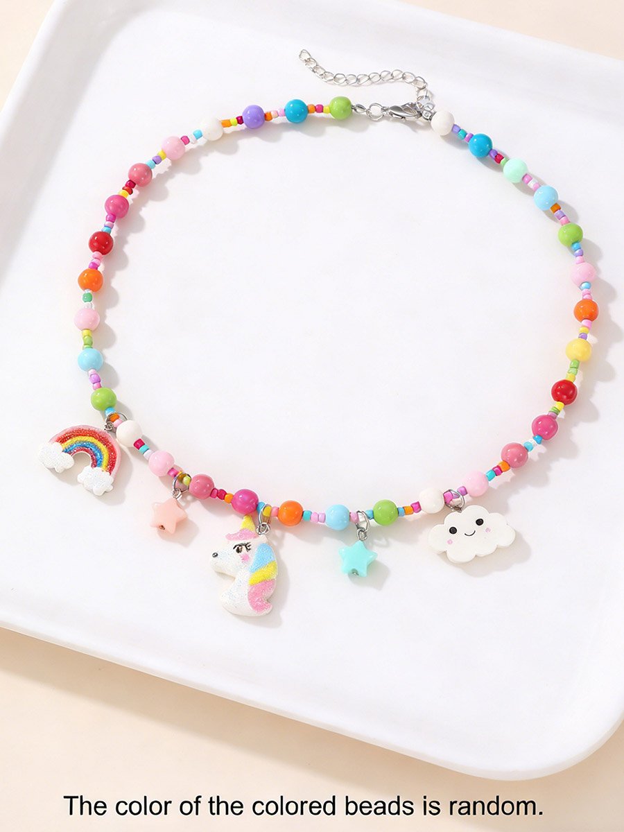 Beaded Necklace with Rainbow Charms