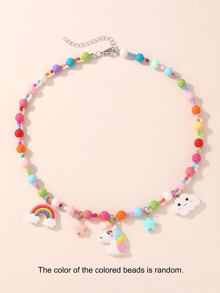 Beaded Necklace with Rainbow Charms