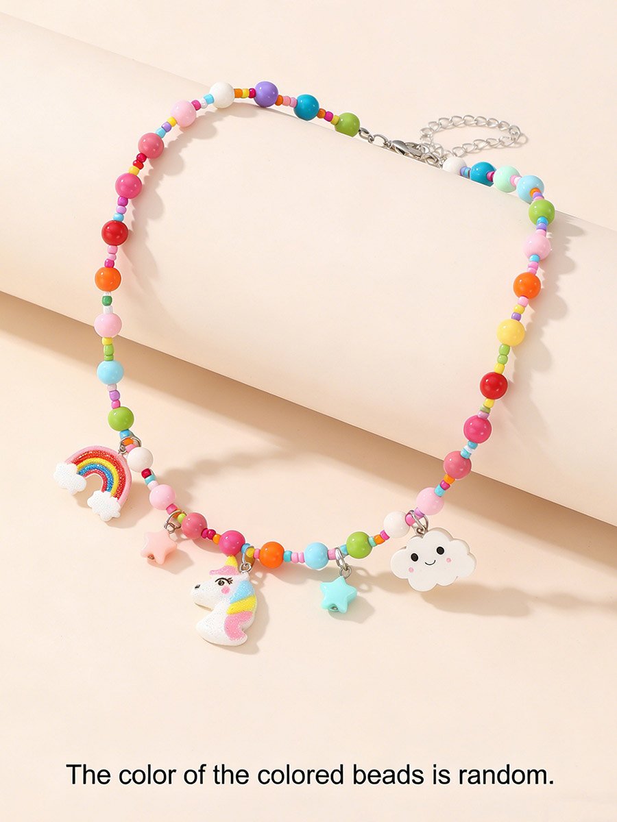 Beaded Necklace with Rainbow Charms