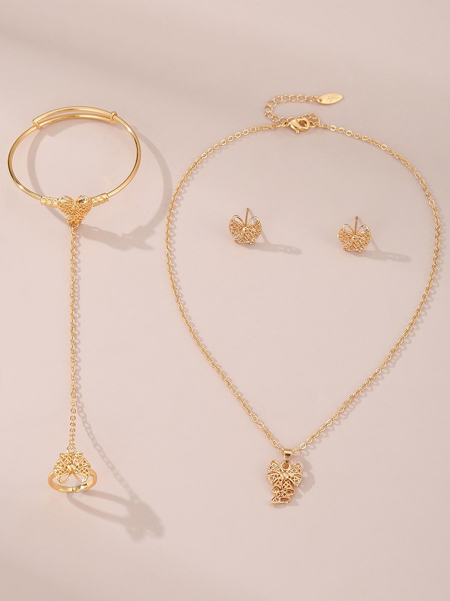 Bow Pendant Necklace and Bracelet with Ring and Earring Set
