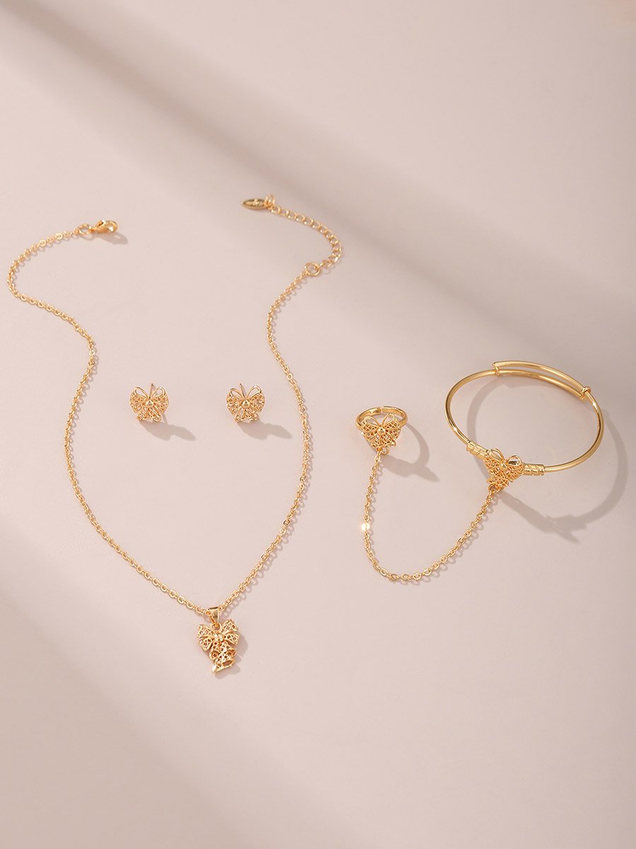 Bow Pendant Necklace and Bracelet with Ring and Earring Set