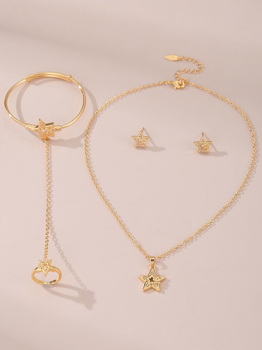 Star Pendant Necklace and Bracelet with Ring and Earring Set