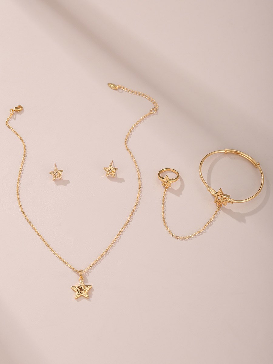 Star Pendant Necklace and Bracelet with Ring and Earring Set