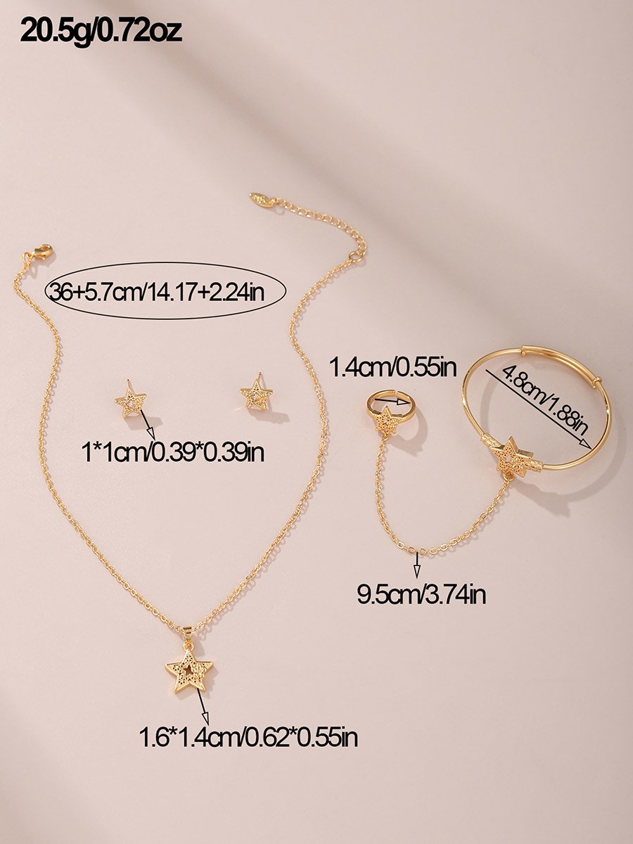 Star Pendant Necklace and Bracelet with Ring and Earring Set