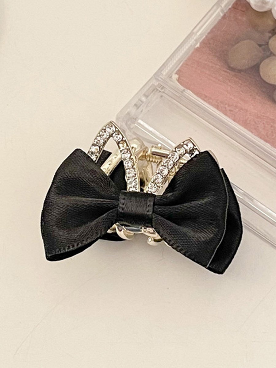 Black Bow Rhinestone Hair Clip