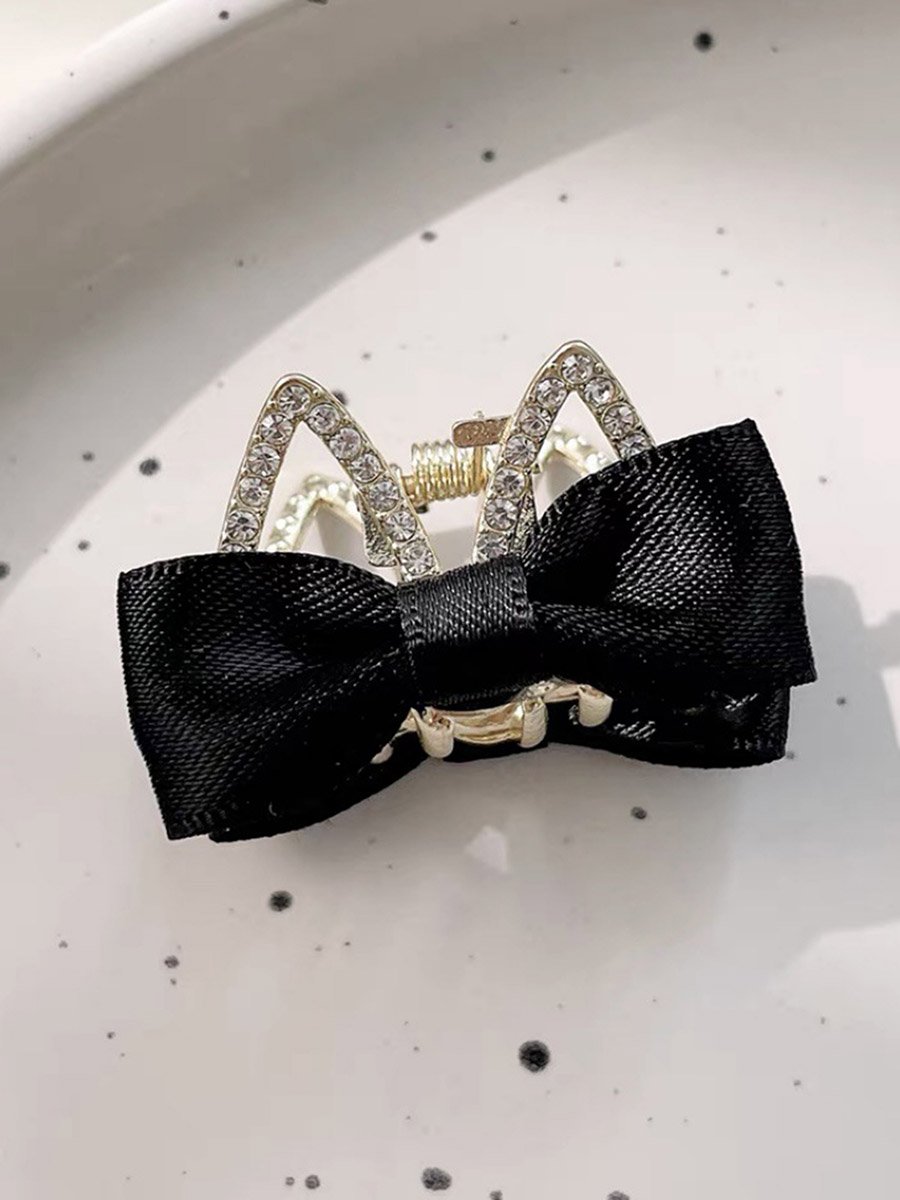 Black Bow Rhinestone Hair Clip