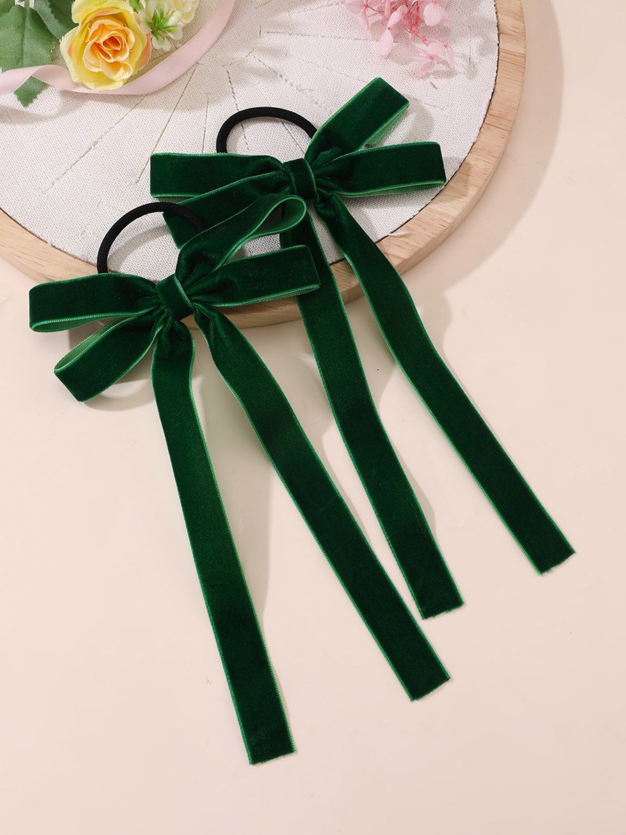 Pack of 2 - Green Velvet Bow Hair Ties