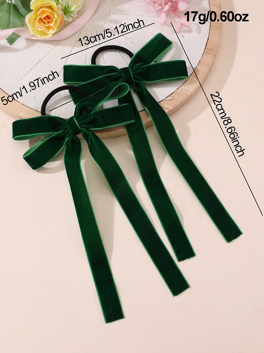 Pack of 2 - Green Velvet Bow Hair Ties