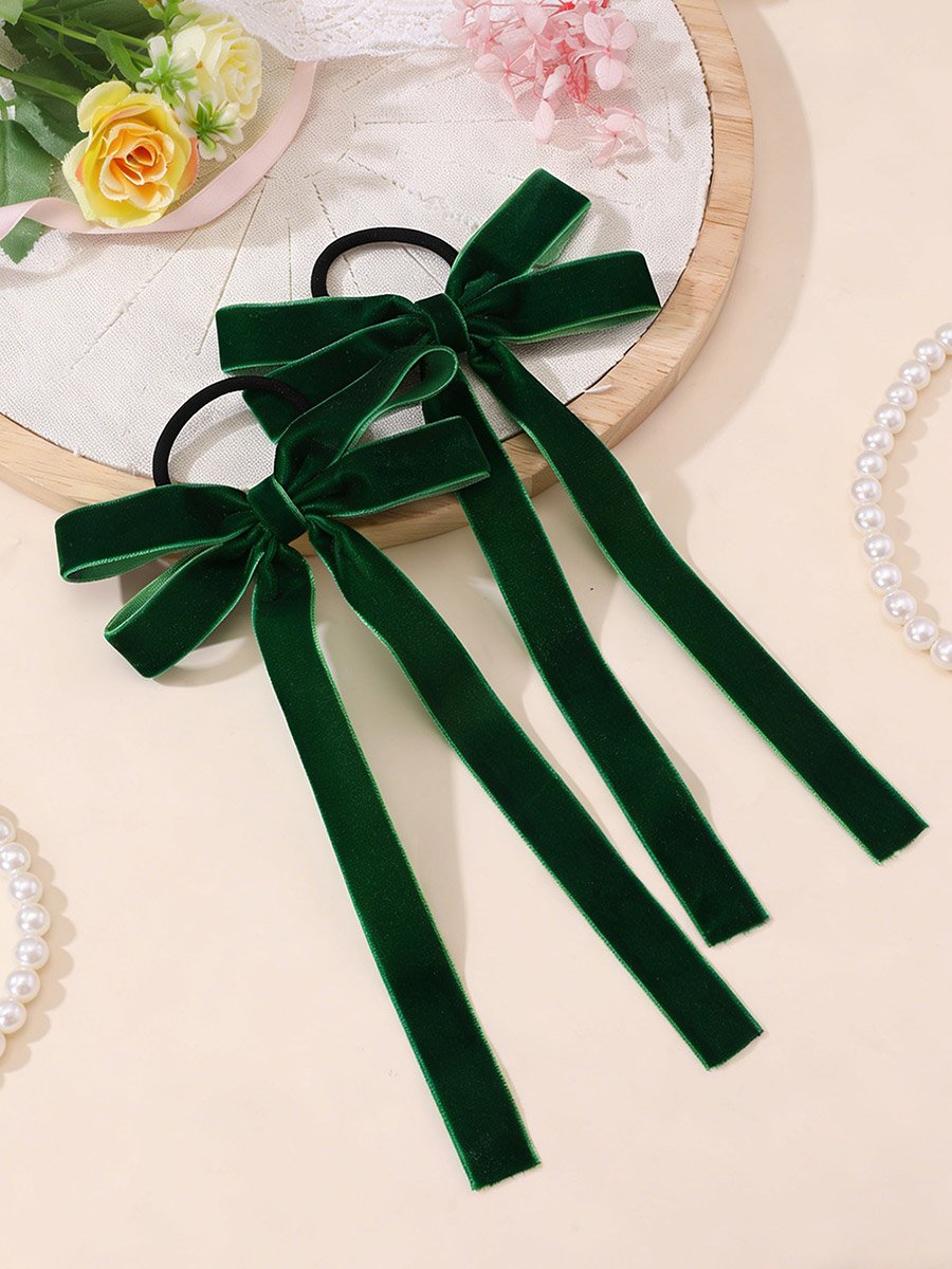 Pack of 2 - Green Velvet Bow Hair Ties