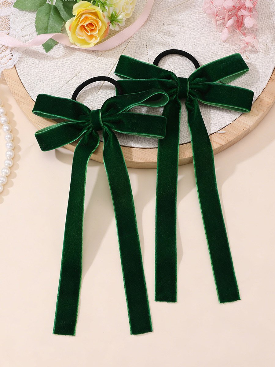 Pack of 2 - Green Velvet Bow Hair Ties