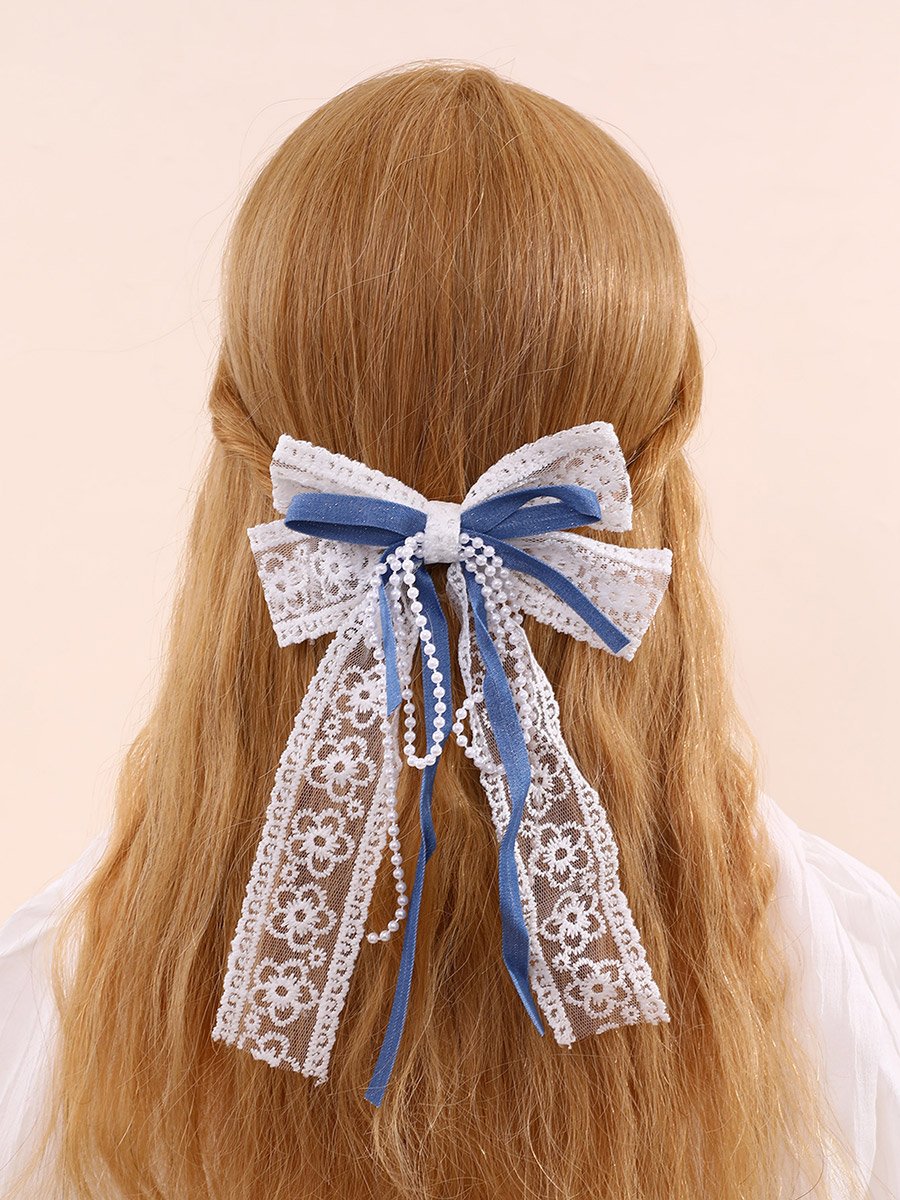 Blue Lace Bow Hair Clip
