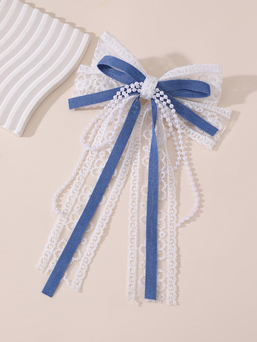 Blue Lace Bow Hair Clip