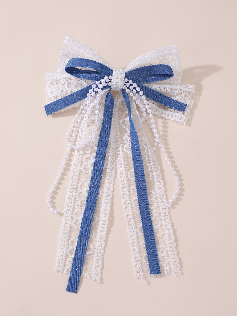 Blue Lace Bow Hair Clip