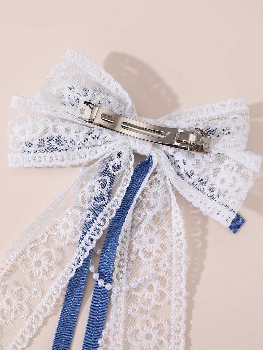 Blue Lace Bow Hair Clip