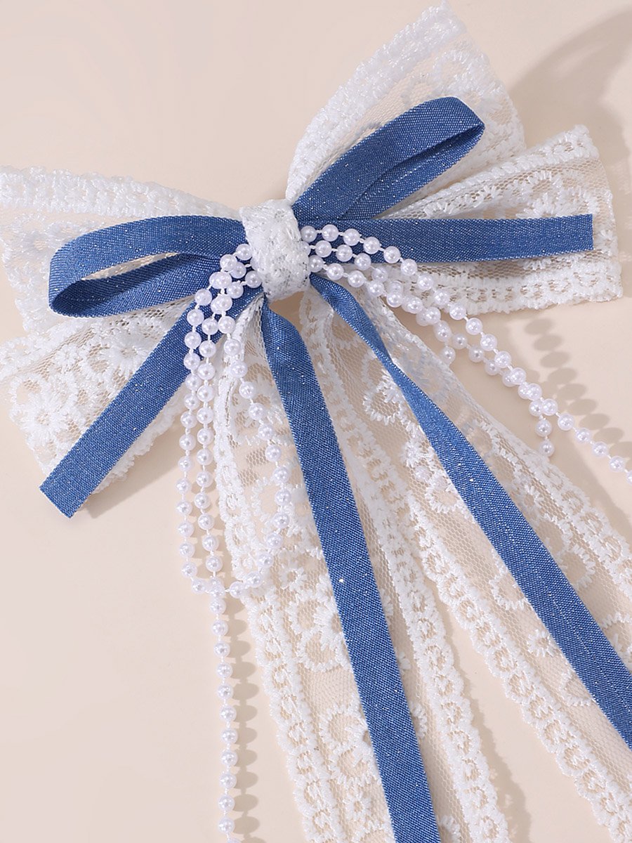 Blue Lace Bow Hair Clip